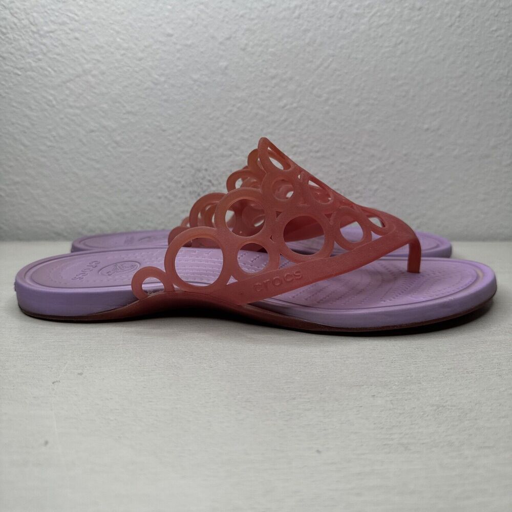 Crocs Adrina Bubbles Pink Lilac Jelly Thong Flip Flop Sandals